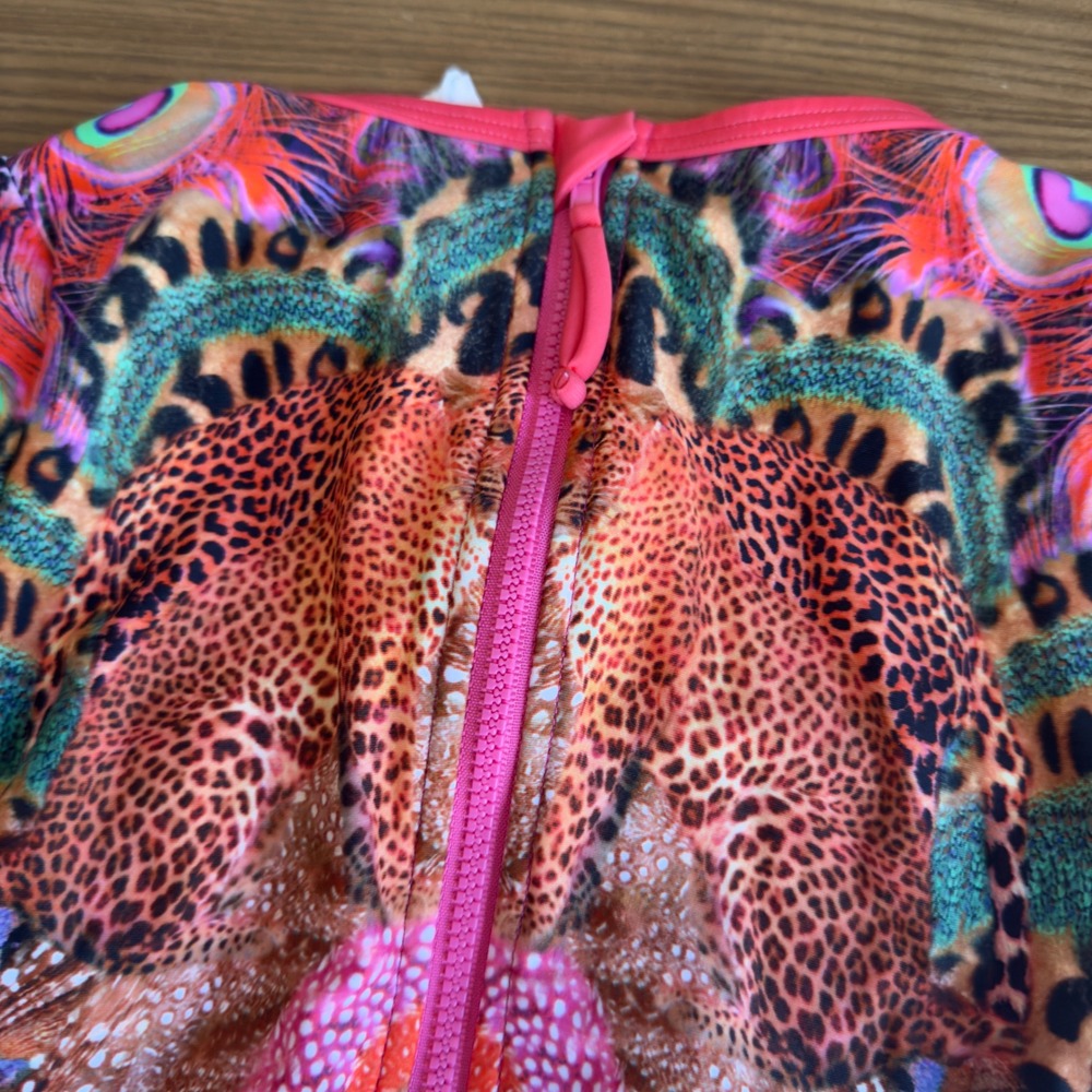 Camilla Kids Mila Multicolor Leopard Print Long Sleeve One Piece Swimsuit Size 6 - Picture 8 of 9